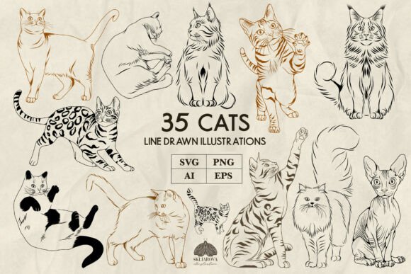 Download Cats Line Art Svg Png - Line art Collection