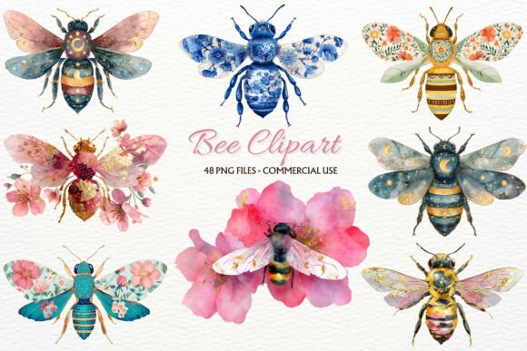 Download Floral Bee Clipart Boho Cottagecore PNG - Floral Collection
