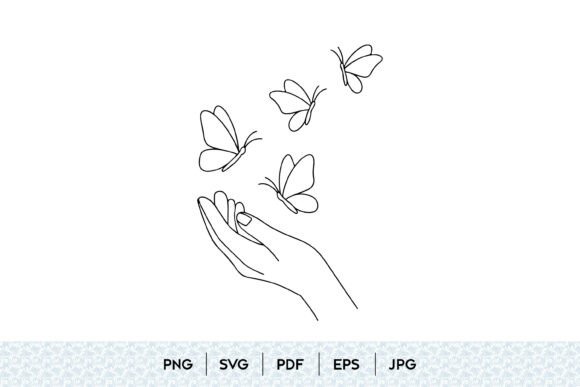 Download Hand and Butterflies Line Art SVG - Line art Collection