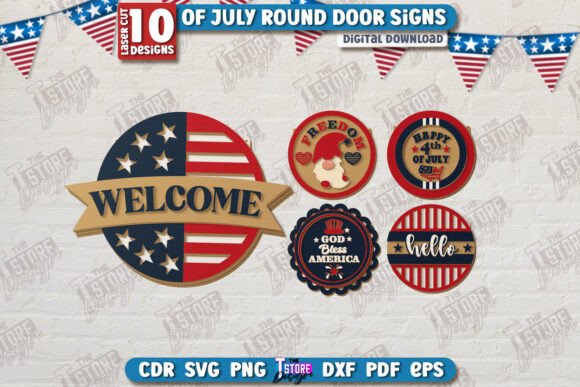 Download 4th of July Door Signs Laser Cut Bundle - Laser cut Collection
