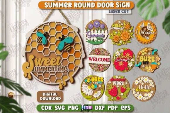 Download Summer Round Signs Laser Cut Bundle |CNC - Laser cut Collection