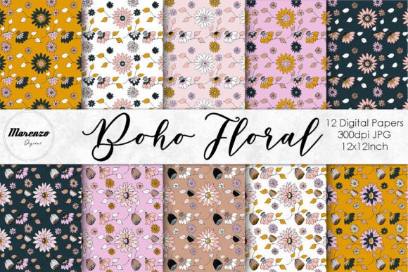 Download Boho Floral Patterns - Digital Papers - Floral patterns Collection