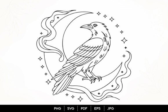 Download Raven Moon Line Art SVG - Line art Collection