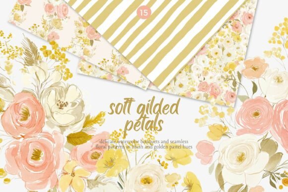 Download Soft Gilded Floral Clipart &amp; Patterns - Floral Collection