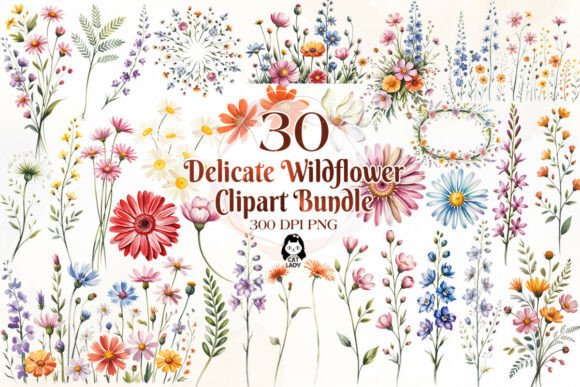 Download Delicate Wildflowers Watercolor Clipart - Delicate Collection