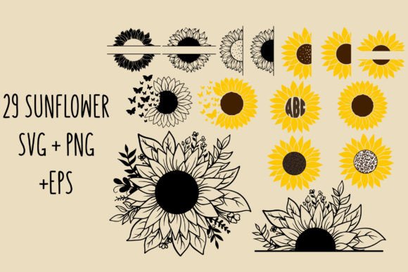 Download Sunflower SVG Bundle Outline Artwork - Line art Collection