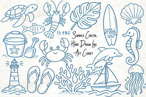 Download Summer Coastal Hand Drawn Line Art PNG - Line art Collection