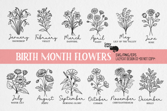 Download Birth Month Flowers Line Art SVG Bundle - Line art Collection