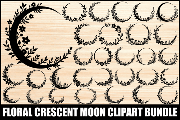 Download Floral Crescent Moon Clipart Bundle - Floral Collection