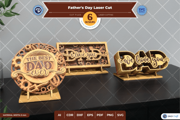 Download Father's Day Set of 6 - Wood Laser Cut - Laser cut Collection