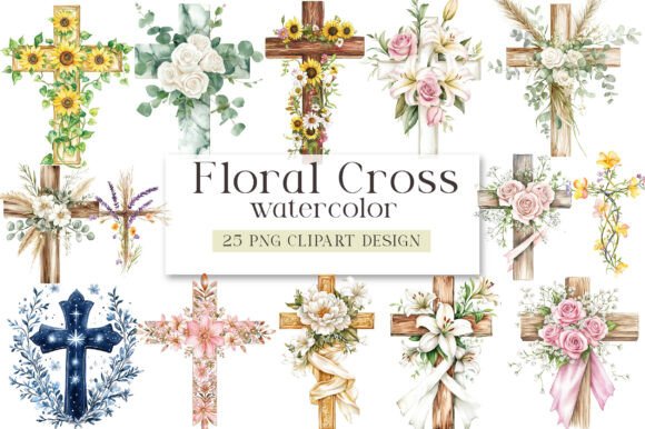Download Watercolor Floral Cross Clipart - Floral Collection