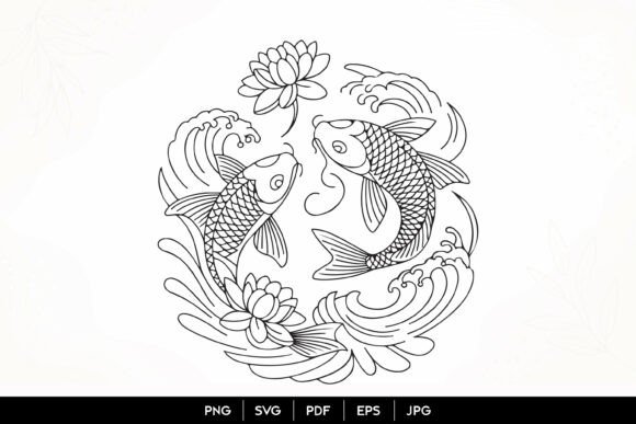 Download Koi Fish Lotus Line Art SVG - Line art Collection