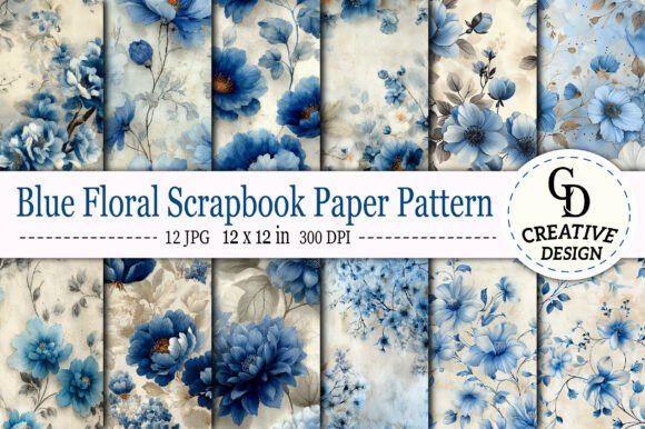 Download Blue Floral Scrapbook Paper Pattern - Floral Collection