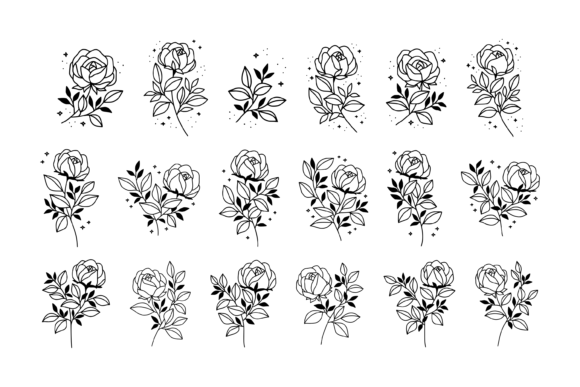 Download Rose Floral Line Art Flower Element Set - Line art Collection
