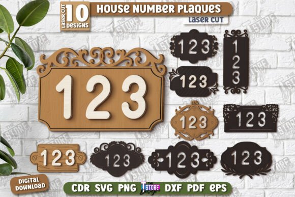 Download House Number Plaques Laser Cut Bundle - Laser cut Collection