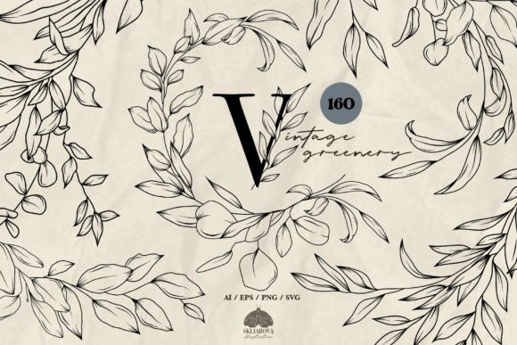 Download Vintage Greenery Line Art Collection SVG - Line art Collection