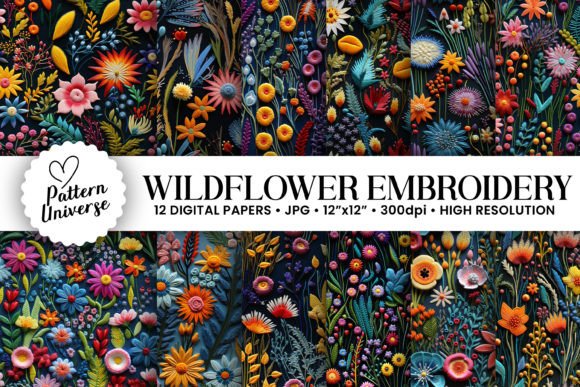 Download 3D Floral Wildflowers Embroidery Pattern - Floral Collection