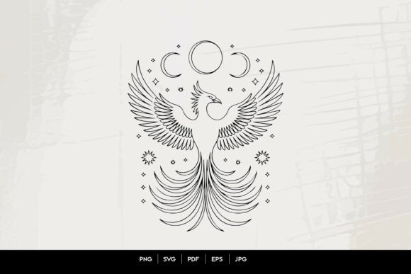 Download Celestial Phoenix Line Art SVG - Line art Collection