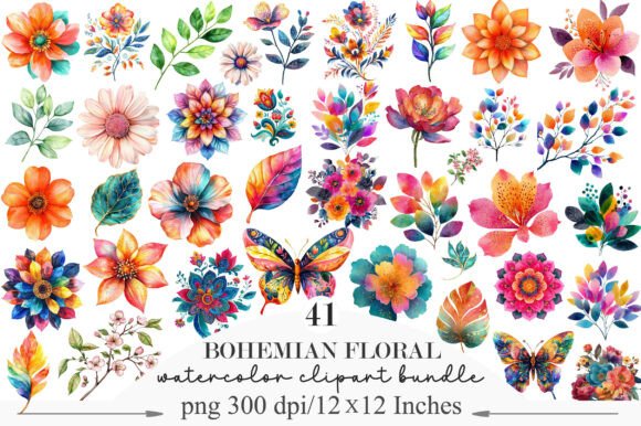 Download Bohemian Floral Clipart PNG - Floral Collection