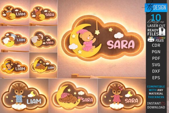 Download Cloud Night Light Laser Cut Bundle SVG - Laser cut Collection