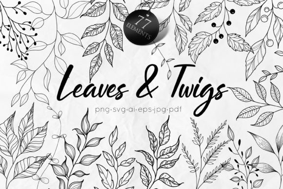 Download Leaves and Twigs Line Art SVG - Line art Collection