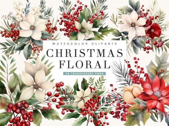 Download Christmas Floral Clipart Bundle - Floral Collection