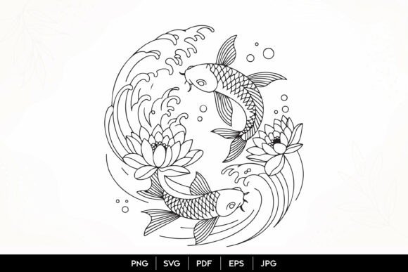 Download Koi Fish Lotus Wave Line Art SVGKoi Fish - Line art Collection