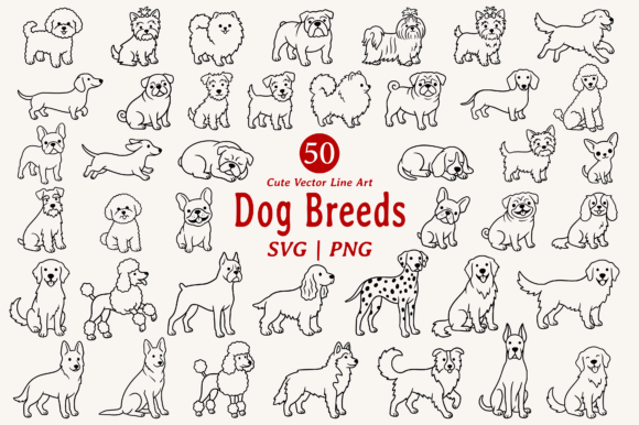 Download Cute Dog Line Art Illustration Bundle - Line art Collection