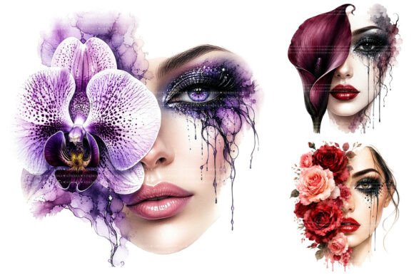 Download Watercolor Floral Woman Face Designs PNG - Floral Collection