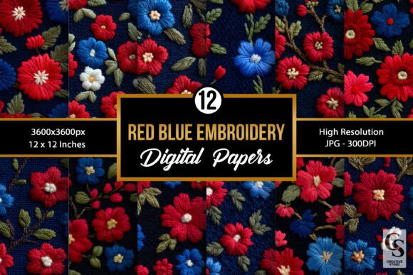 Download Red Blue Floral Embroidery Pattern - Floral Collection