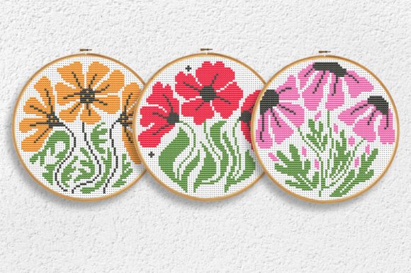 Download 3 Floral Cross Stitch Patterns PDF Poppy - Floral Collection