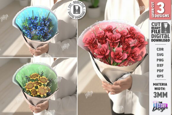 Download Flower Bouquet Laser Cut Bundle | CNC - Laser cut Collection