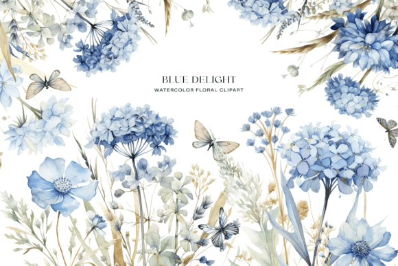 Download Dusty Blue Floral Clipart Watercolor - Floral Collection