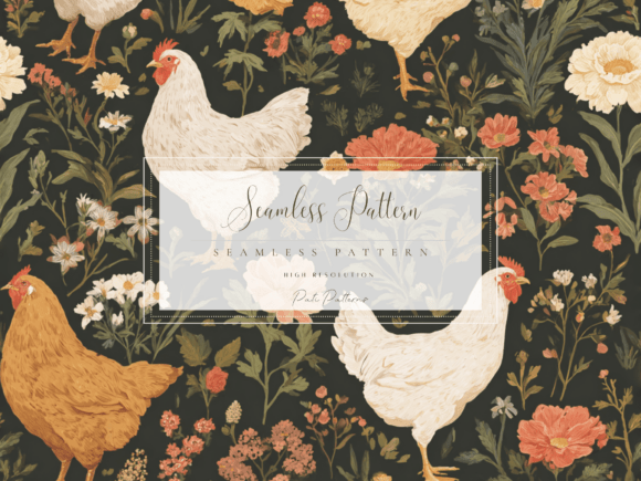 Download Vintage Chicken Floral Seamless Pattern PNG - Floral Collection
