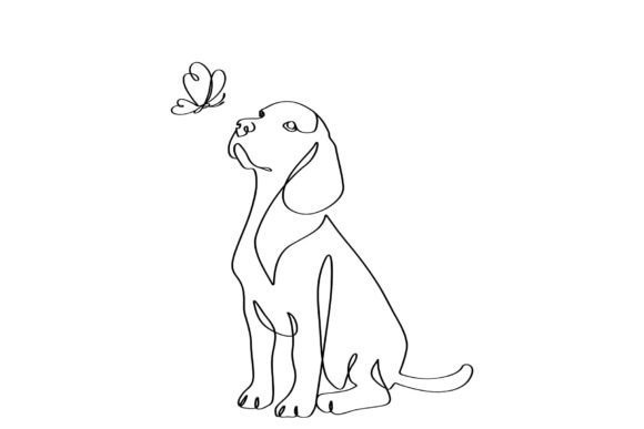 Download Single Line Art of Dog and Butterfly - Line art Collection