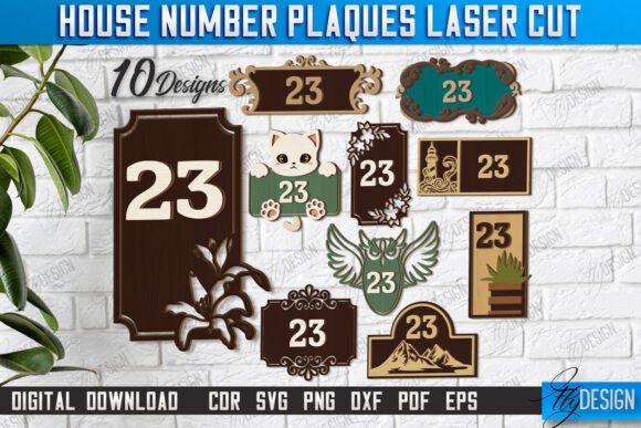Download House Number Plaques Laser Cut Bundle - Laser cut Collection