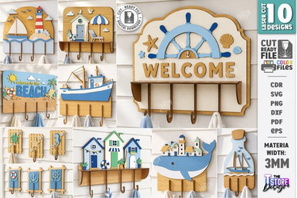 Download Coastal Wall Hooks Rack Laser Cut Bundle - Laser cut Collection