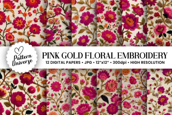 Download Pink Gold Floral Embroidery Pattern - Floral Collection