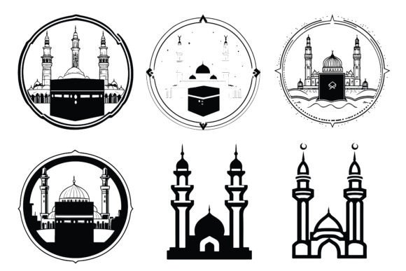 Download Kaaba with Mosque Outline Artwork - Line art Collection