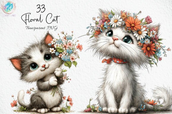 Download Whimsical Floral Cat PNG - Floral Collection
