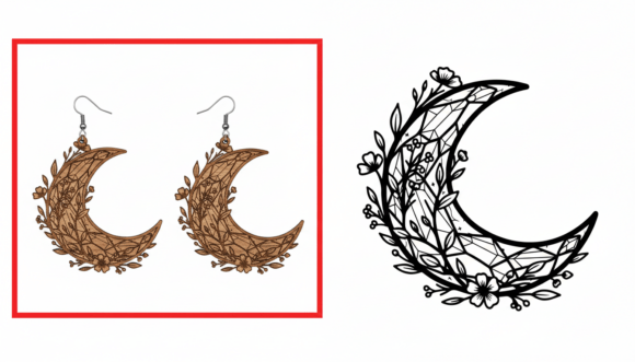 Download Floral Geometric Crescent Moon Earring - Floral Collection