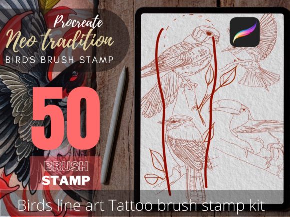 Download Bird Tattoo Stencil Line Art Brush Stamp - Line art Collection