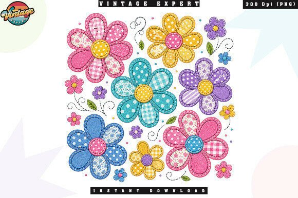 Download Retro Boho Floral Patchwork PNG - Floral Collection